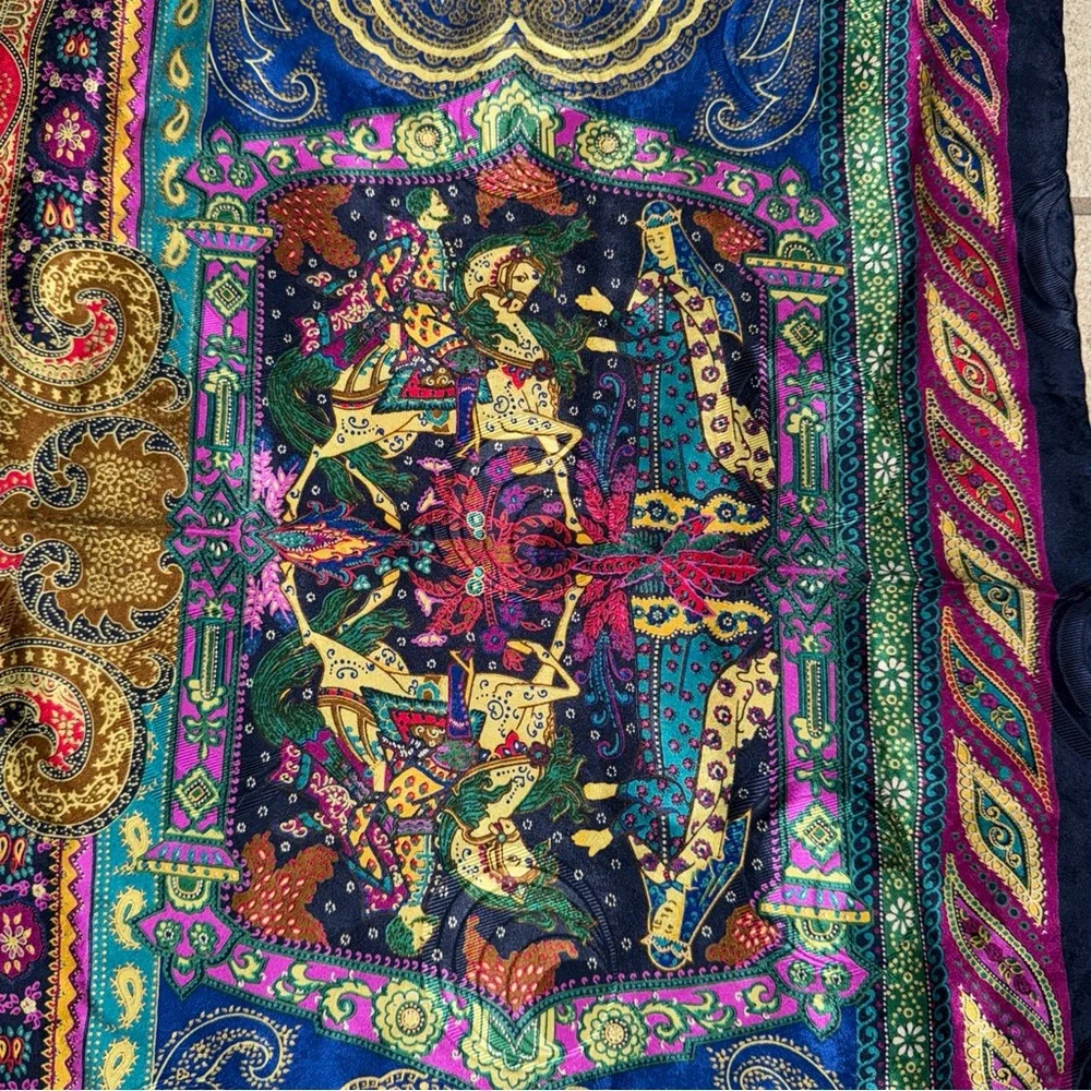 santostefano Square Scarf Made In Italy Pure Silk Colorful Paisley Rare 52”x 53”